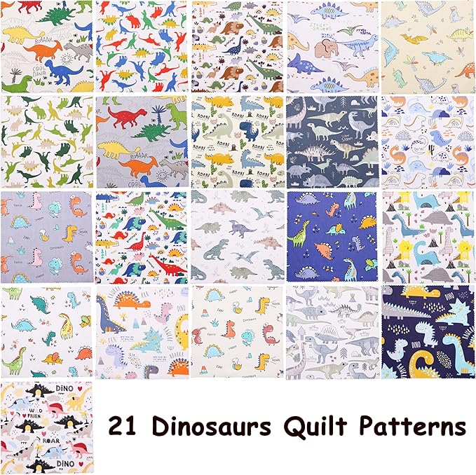Hanjunzhao Cartoon Dinosaur Cotton Fabric Squares 10x10, Layer Cake Fabric Clearance for Quilting 10 inch, Layer Cakes 10 inch Squares for Quilting, Baby Blanket, Room Decor, and Crafts, Dinosaurs