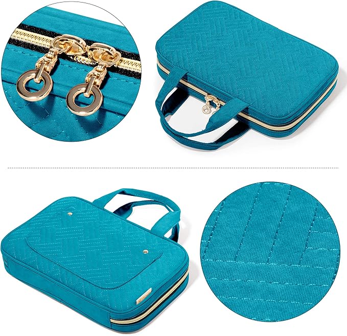 Yarwo Knitting Needles Case (up to 10.6"), Crochet Hooks Organizer with Double Handle for Circular Knitting Needles and Accessories, Teal (Bag Only)