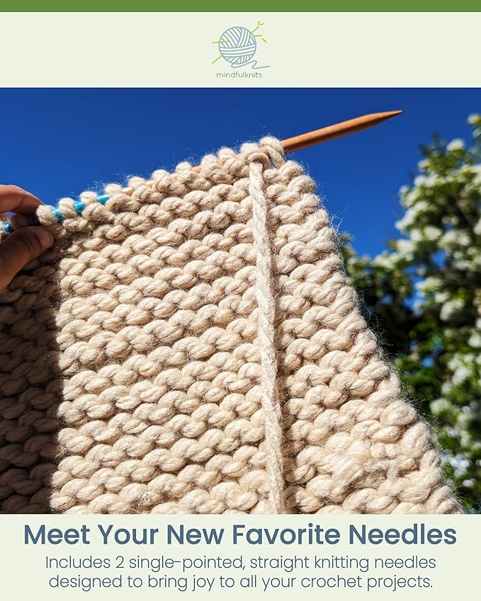 mindfulknits Premium Straight Single Pointed Beech Wood Knitting Needles – Size US 13, 9mm – 35cm Length – Knitting Supplies for Relaxation & Stress Relief (US 13, 9mm)