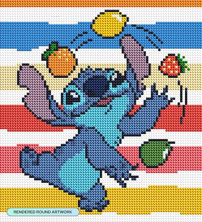DIAMOND ART CLUB Stitch's Juggling Act Diamond Painting Kit, Fun DIY Crafts for Adults, Round Diamond Art Canvas, 9" x 10"