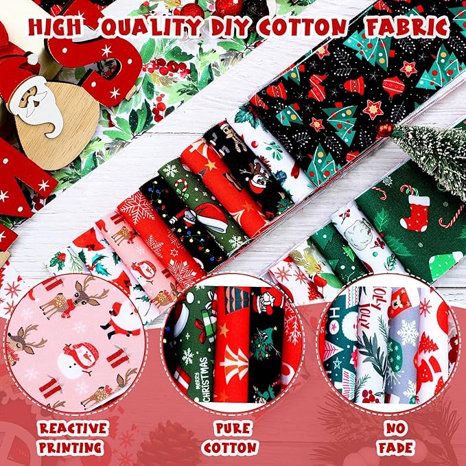Tegeme 40 Pcs Christmas Jelly Fabric for Quilting Strips, 2.55 Inch Xmas roll, Red and Green Precut Fabric Patchwork Rolls for Quilting and Sewing DIY Crafts (Vivid Style)