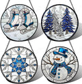 Stained Glass Window Hanging 4 Pcs Set White Winter Christmas Snow Scene 6.3" - Suncatcher Door Garden Sun Catcher Decor Birthday for Mom Woman Nana Men Friend Wife