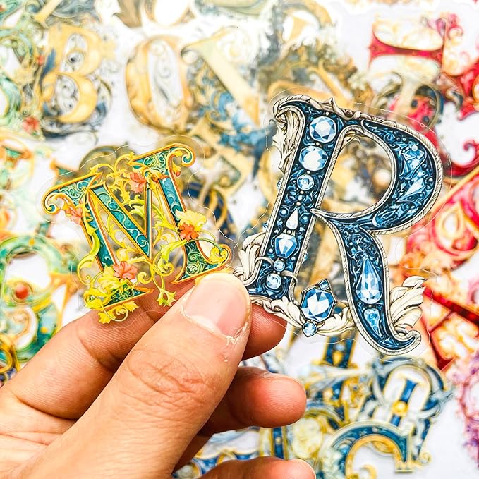 156 Pieces Baroque Art Letter Alphabet Sticker Set – Decorative Vintage Clear Font Aesthetic ABC Stickers for Scrapbooking, Journals, Resin Art Supplies