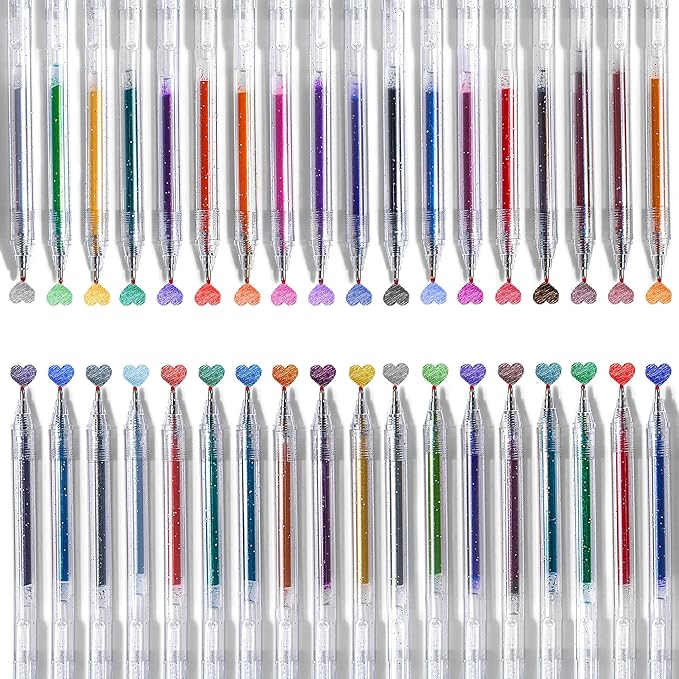 36 Colors Retractable Glitter Gel Pens for Art Supplies, Vibrant Sparkle Metallic Ink with Shimmer Effect, Refillable Fine Point Set for Coloring Books, Drawing, Journaling, Note Taking