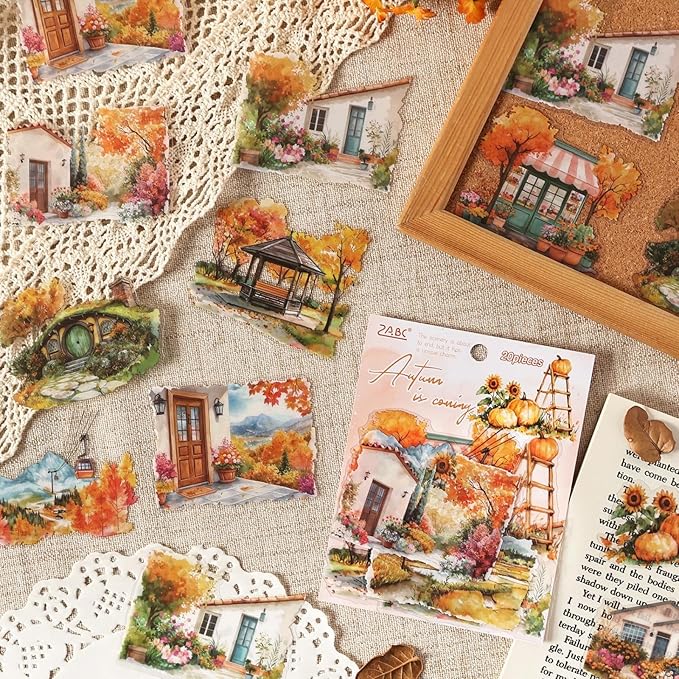 80 Pieces Vintage Travel Seasonal Themed Landscape Stickers, Large Size Transperant PET Scrapbook Stickers for Journals, Crafting, Art Projects, Phone Case, Laptop, Journal Album Decoration