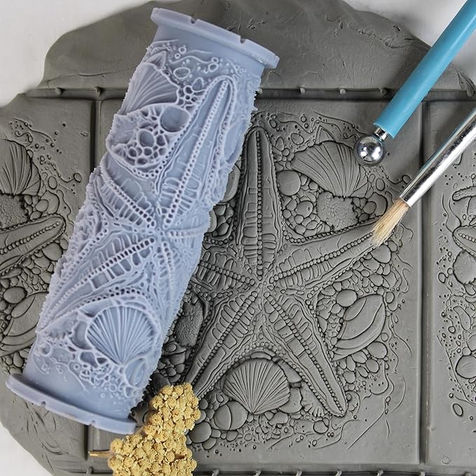 Starfish Clay Texture Roller (4") - Ocean Set #01 - Embossing Pattern Roller for Polymer & Ceramic Clay, Pottery & Crafts