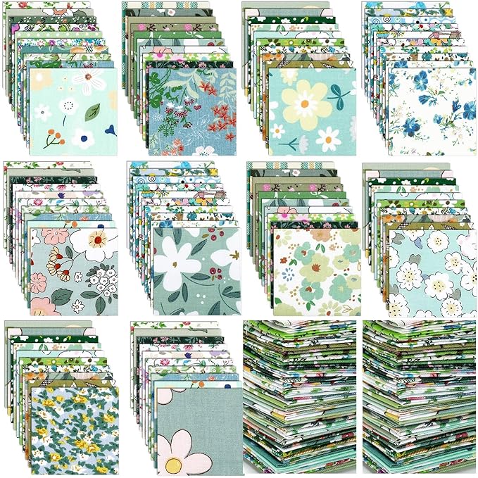 Kinlop 600 Pcs 4 x 4 Inch Cotton Fabric Square Precut Quilting Squares Printed Floral Patchwork Fabric Bundles for DIY Craft Sewing Clothing Accessory(Green)