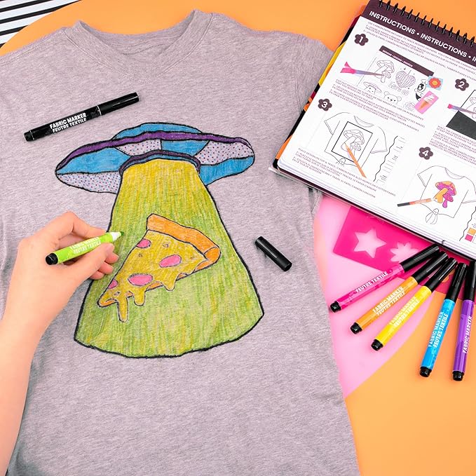 Fashion Angels T-Shirt Design Sketch Portfolio, Includes Stencils, Sketch Pages & Fabric Markers, DIY Fashion Design Kit for Kids & Teens