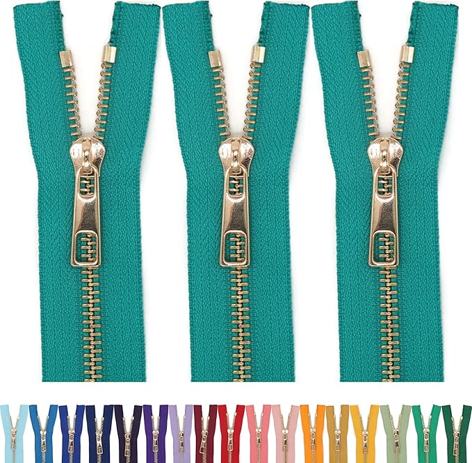 #5 Gold Metal Zipper - 50+ Colors - 3 PCS - (4-14 inches) Sizes - Luxury Lightweight Handcraft Metal Zippers with pulls for Purses Bags Pockets Shoes Sewing & Crafts DIY ZP02348