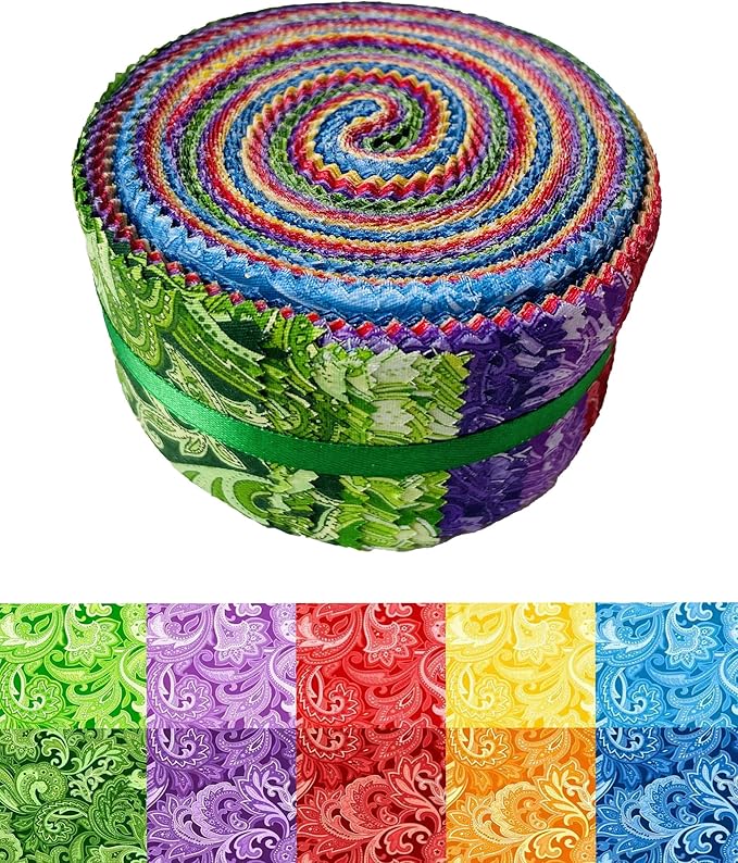 LUMANSUO Jelly Roll Fabric - 10 Assorted Solid Colors, 100% Cotton, 40 Pre-Cut Strips (2.5 x 44 Inch) Fabric for Quilting and Sewing,Paisley