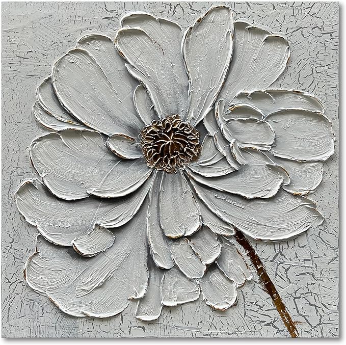 Art Hand-Painted White Texture Art Oil Painting White Flower Painting 30x30 inch Abstract Home Wall Decorative Art