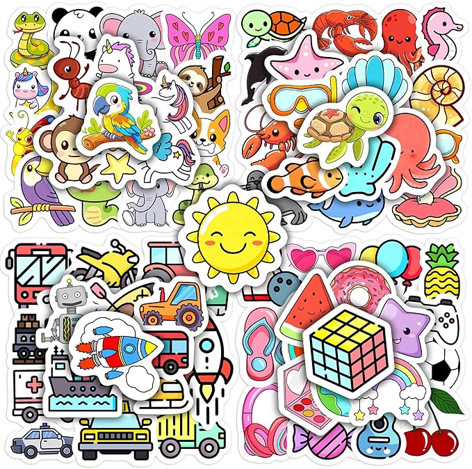 100 Pcs Cute Water Bottle Stickers for Kids, Cartoon Mixed Animals Laptop Decals, Waterproof Vinyl Skateboard Phone Case Scrapbook Stationery Box Decorative Sticker