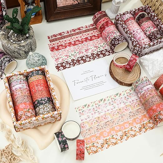 14 Rolls Sakura Washi Tape Set Flowers Arts Adhesive Tapes Cherry Blossom Decorative Masking Tape Sets for Craft, Kids, Scrapbook, DIY, Gift Wrapping (Blush Petals)