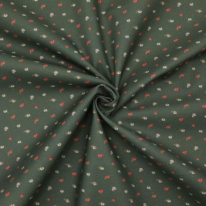 Tinyspool & Co. 100% American Cotton Fabric – 3 Yard Cut Quilting Fabric – Prewashed Preshrunk Yardage for Quilt Backing Borders Binding Sewing Crafts – Cottagecore No.19 – Dark Olive