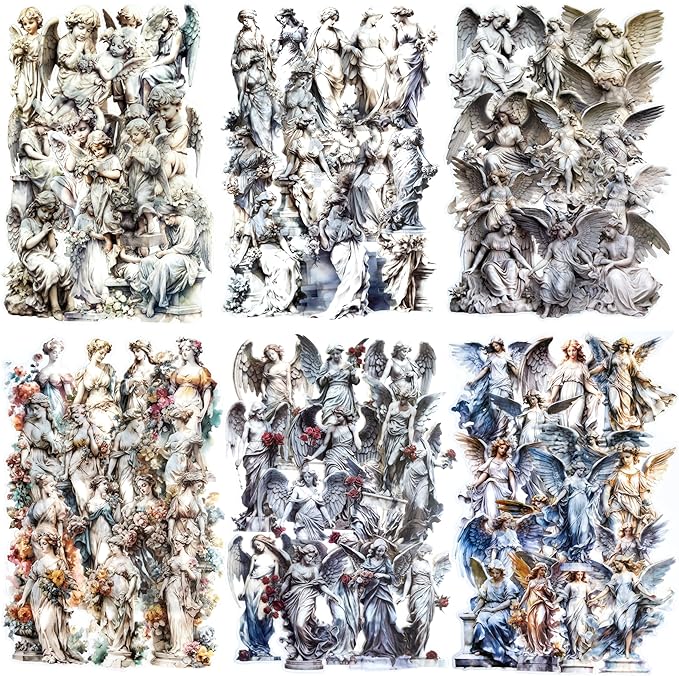 90Pcs Large Vintage Cherubs Angels Fairy Sculpture Art Scrapbook Sticker - Clear Waterproof Classical Women Statue Stickers for Journaling, Scrapbooking, Planners, Art Decorative Supplies