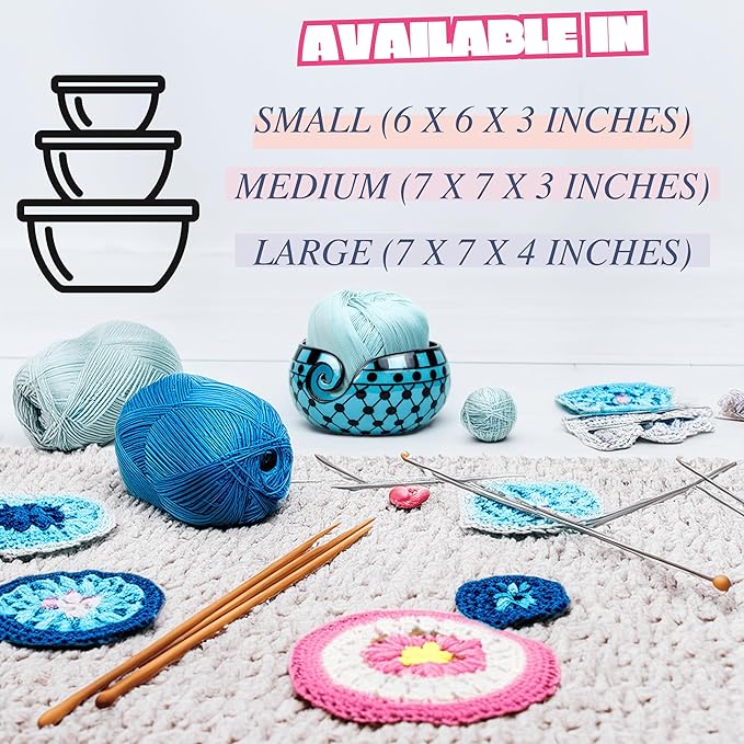Nagina International Ceramic Attractively Hand Painted Gorgeous Stoneware Yarn Ball Storage Bowl With Innovative Dispensing Curl | Knitting & Crochet Accessions (Large, Dawn Blue)
