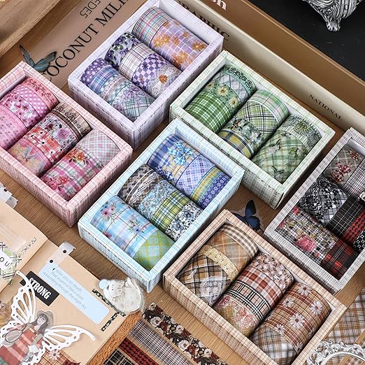 10 Rolls Vintage Floral Washi Tape Set Pastel Plaid Arts Adhesive Tapes Soft Colors Decorative Masking Tape Sets for Craft, Kids, Scrapbook, DIY, Gift Wrapping (Lavender Lace)
