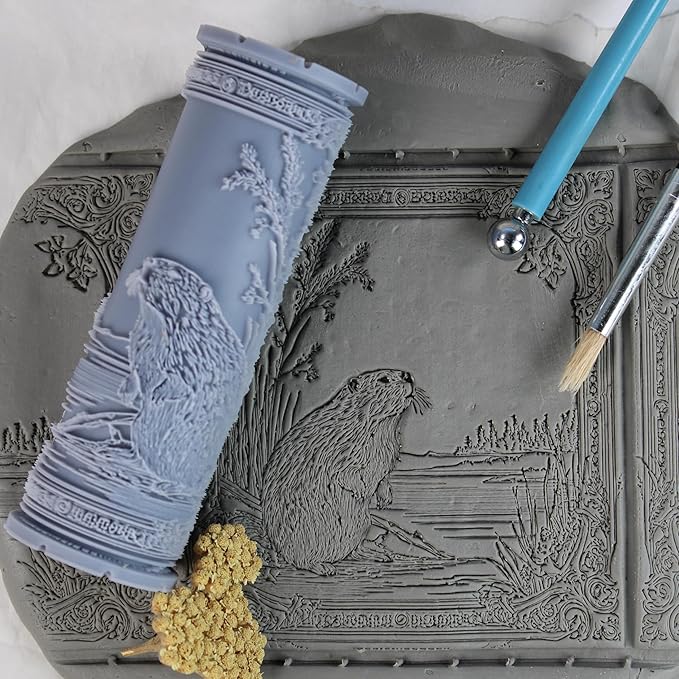Beaver Clay Texture Roller (4") - Freshwater Set #01 - Embossing Pattern Roller for Polymer & Ceramic Clay, Pottery & Crafts