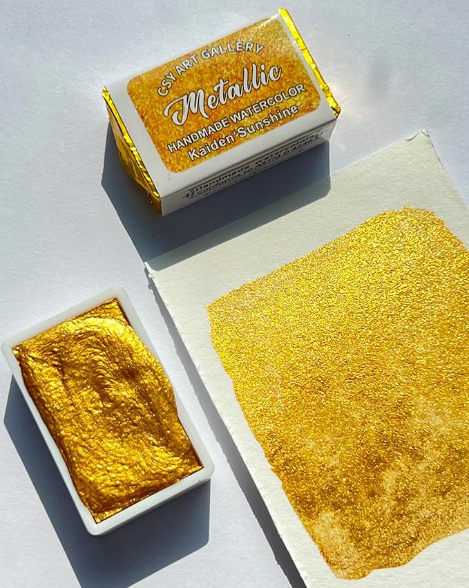 CSY art gallery Metallic-Pearlescent Watercolor Paint Full Pans-Highly Pigmented for Painters, Professionals, Beginners, Hobbyists, Students Choose Your Color (Kaiden’s Sunshine)