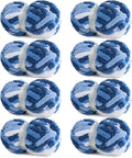 Hombys 8 Pack Giant Chunky Yarn for Crocheting/Hand Knitting, Super Bulky Soft Fluffy Tie Dye Plush Fuzzy Mixed Color Thick Chenille Yarn (Blue, Light Blue, White)