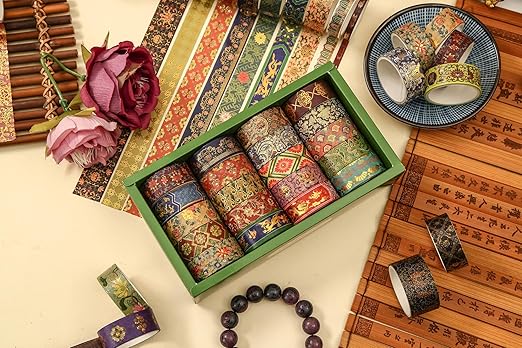 20 Rolls Chinese Style Washi Tape Set, Ancient Palace Pattern Decorative Masking Tapes with Gold Foil, Oriental for Craft, Scrapbook, DIY, Gift Wrapping (23-Dancing Phoenix Grace)