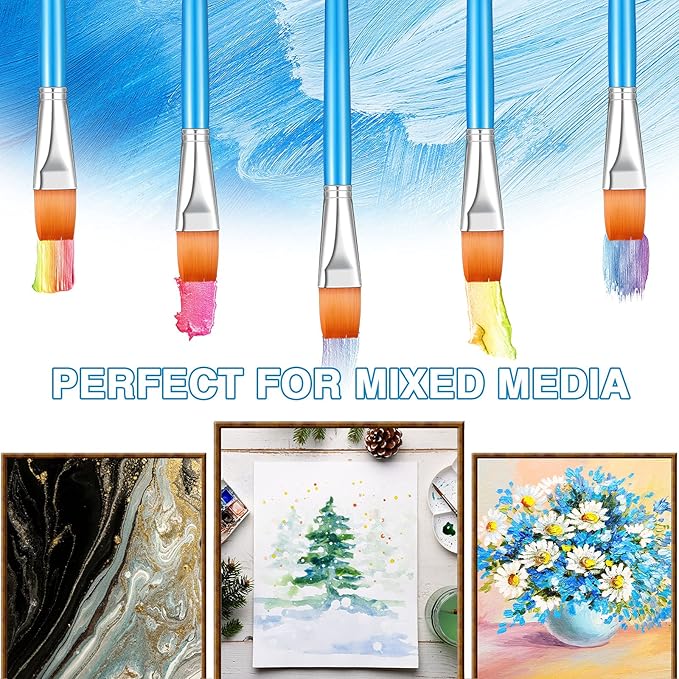 Zonon 10 Pcs 1 Inch Flat Head Paint Brushes Bulk Watercolor Acrylic Paint Brushes Synthetic Nylon Hair Paintbrush Artist Painting Brush for Detail Painting Oil Watercolor Fine Art Painting(Sky Blue)