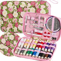 Rose Floral Sewing Kit with 130 PCS Sewing Supplies Accessory,PU Zipper Sewing Needles Set, Professional Travel Sewing Kit for Adults,Emergency, Home