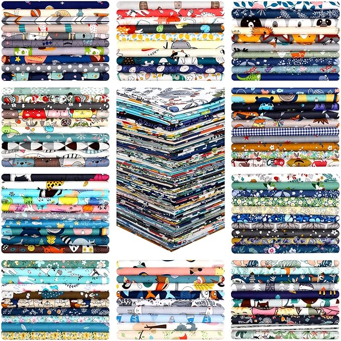 Oudain 100 Pcs 10 x 10 Inches Cotton Fabric Squares Bulk Floral Fabric Scraps Precut Fat Squares Material for Sewing Sheets for DIY Craft Scrapbooking Quilting Patchwork Clothing(10 Inch,Cute)