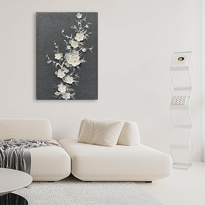 36x24 inch Hand-Painted White Flower Tree Oil Painting Modern Abstract Home Wall Decoration