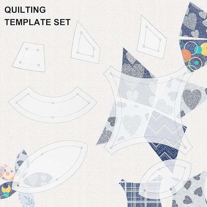 BENECREAT 7 Shapes Double Wedding Ring Acrylic Quilting Template, Transparent Acrylic Quilting Templates Rulers 2.5mm Thick for Woodworking, Quilting Sewing Needlework Craft