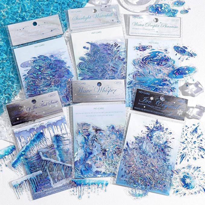 Alideco 120pcs Scrapbook Stickers Vintage Ice Crystal Waves Water Drops Scrapbooking Junk Journal Crafts Embelishment Decoration Stickers (wujieshuiyu)