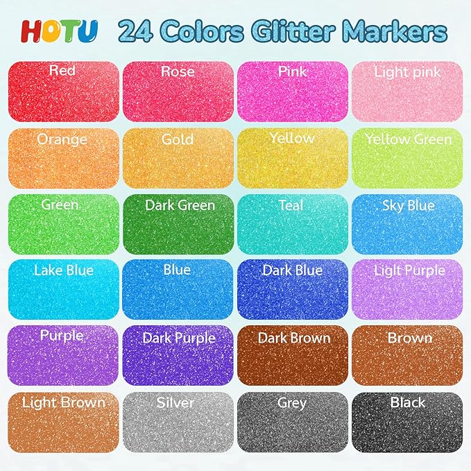 Glitter Markers Pen: 24 Sparkly Colors Metallic Marker 0.7mm Extral Fine Tip Acrylic Glitter Paint Pens for Rock Painting, Ceramic, Glass, Wood, Fabric, Scrapbooking, DIY Craft Making
