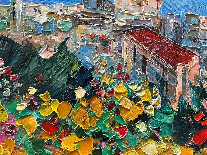 Art Hand Painted Seaside Town Landscape Oil Painting Modern Abstract Art Home Wall Deco Art 30x45 inches