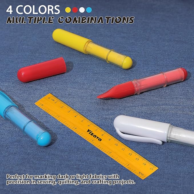 Fabric Chalk Markers for Sewing,Quilting,Crafting|Erasable Tailor Chalk|Work on Various Fabrics|Dosing Wheel Drawing Patterns Precise Line(2pk White professional tailors chalks pencil&1Ruler)