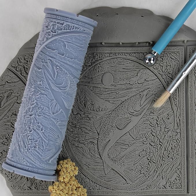 Rainbow Trout Clay Texture Roller (4") - Freshwater Set #01 - Embossing Pattern Roller for Polymer & Ceramic Clay, Pottery & Crafts