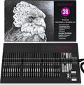 HIFORNY 36 PCS Sketching Drawing Pencil Set,Sketch Pencils Art Supplies with Graphite,Charcoal,Blending Tools,Accessories,Drawing Kit for Adults Artists in Canvas Roll Up Case