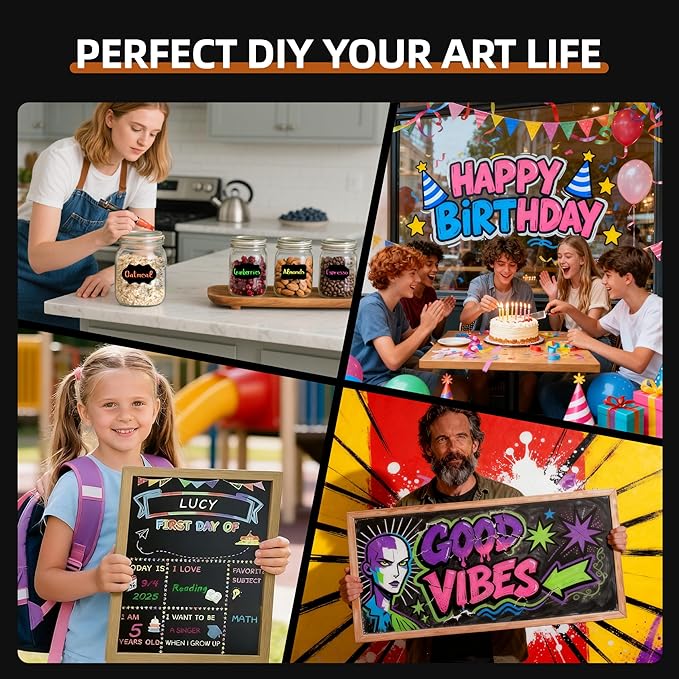 WUO Window Chalk Markers,12 Colors Car Markers,10mm 3-In-1 Jumbo Wide Nib, Dust-Free & Non-Toxic - Erasable Blackboards Marker For Rock Painting, Poster, Stone, Ceramic, Glass