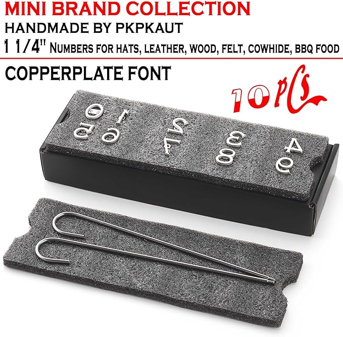 10Pcs Mini 1 1/4" Branding Irons, Number Custom Wood Branding Iron Personalized for Wood Working, Leather Hats, Felt, Cowhide, BBQ Brander & Bread Logo, Steak Branding Iron for Food