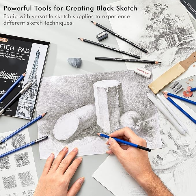 Shuttle Art Professional Drawing Kit, 123 Pieces of Drawing Pencils Set Includes Colouring Pencils, Watercolor, Charcoal, Graphite and Sketch, Ideal for Adults Children Artists