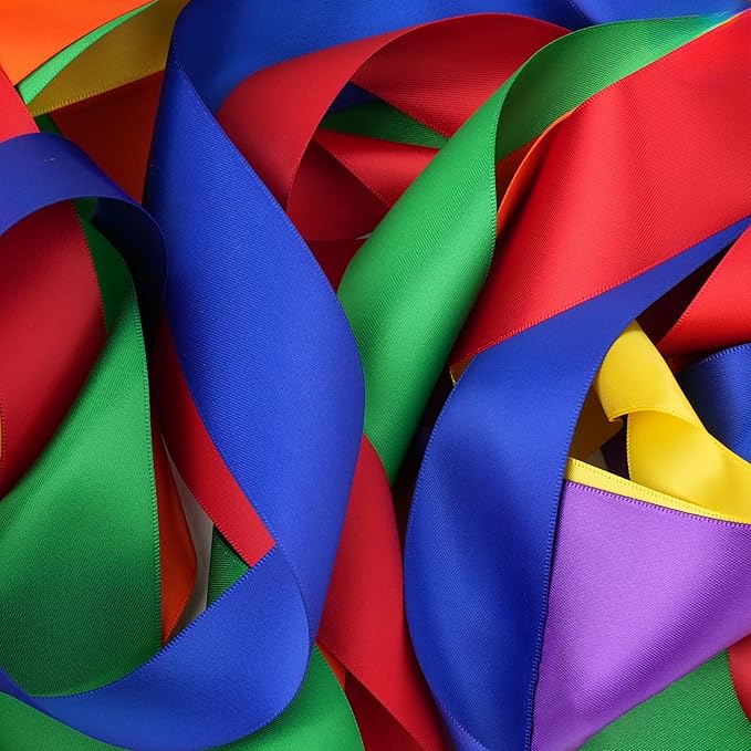 Rainbow Ribbon 1.5 Inch Double Face Satin Polyester 6 Rolls 30Yards Rainbow Colored Satin Ribbon for Wedding, Baby Shower, Birthday Party Decoration