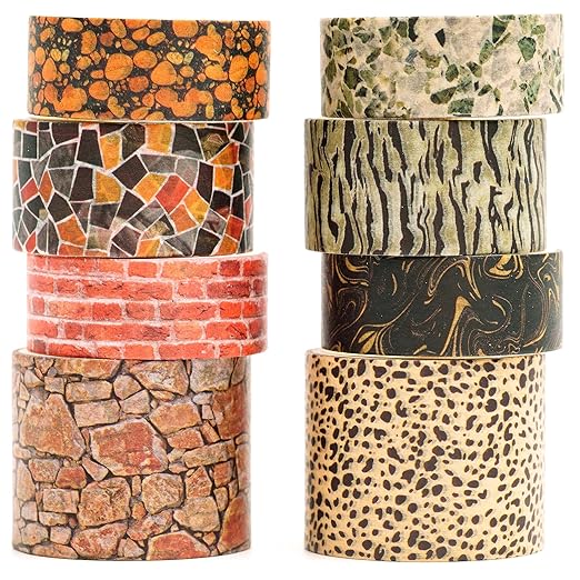 8 Rolls Retro Washi Tape Set Vintage Arts Adhesive Tapes Wide Painting Patterned Decorative Masking Tape Sets for Craft, Kids, Scrapbook, DIY, Gift Wrapping (Stone Texture)
