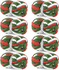 Hombys 8 Pack Giant Chunky Yarn for Crocheting/Hand Knitting - Super Bulky Large Soft Fluffy Tie Dye Plush Fuzzy Mixed Color Thick Chenille Yarn (Red, Green, White)