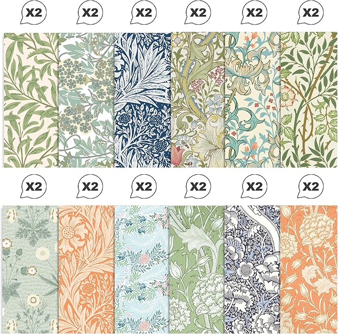24 Sheets William Morris Scrapbook Paper Pad Double-Sided Vintage Floral Patterned Decorative Craft Paper for Card Making Photo Album Journal DIY Craft, 11.8'' x 11.8''