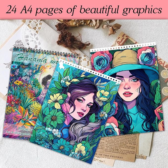 Anxiety Coloring Book for Adults, Coloring Book for Adults Relaxation, 24 Pages Coloring Books for Women Stress Relief, Spiral Bound Page Printed Single-Sided, Mindfulness Gifts for Women to Relax