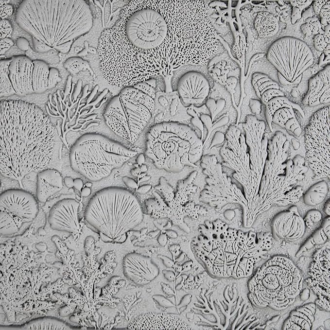 Shells and Seafloor Collection 4-Pack Clay Texture Rollers (4") - Seamless Ocean Set #01 - Embossing Pattern Rollers for Polymer & Ceramic Clay, Pottery & Crafts