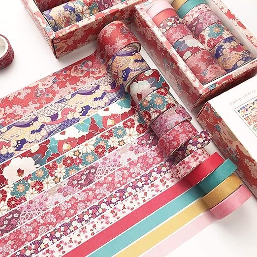 12 Rolls Washi Tape Set, Cherry Blossoms Floral Pattern Washi Masking Tape for Scrapbook,DIY,Crafts,DIY,Gift Wrapping