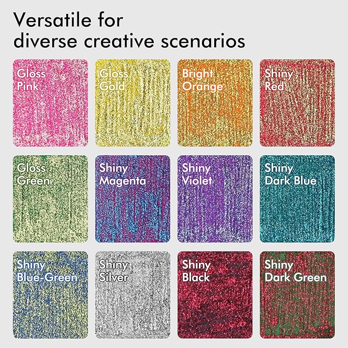 12 Colors Retractable Glitter Gel Pens, Large Capacity Metallic Sparkle Gel Ink Pens &1.0 mm Fine Tip, Colored Glitter Pens for Adult Coloring Book Drawing Note Taking Writing Doodling