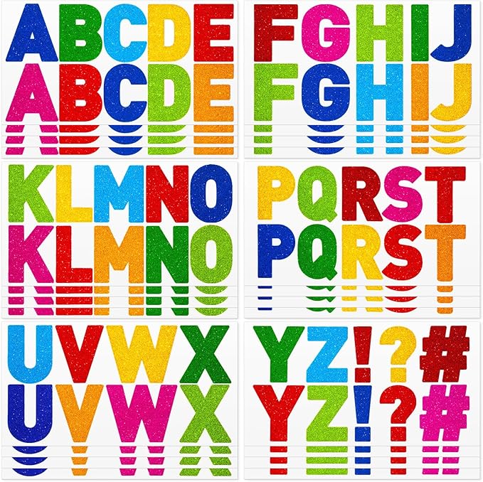 Harloon 232 Pcs 24 Sheets Large Glitter Letter Stickers Big Font Alphabet Letter Self Adhesive Letters Kit Mailbox Stickers for Mailbox Bulletin Boards Classroom Home(Colorful,2.5'')