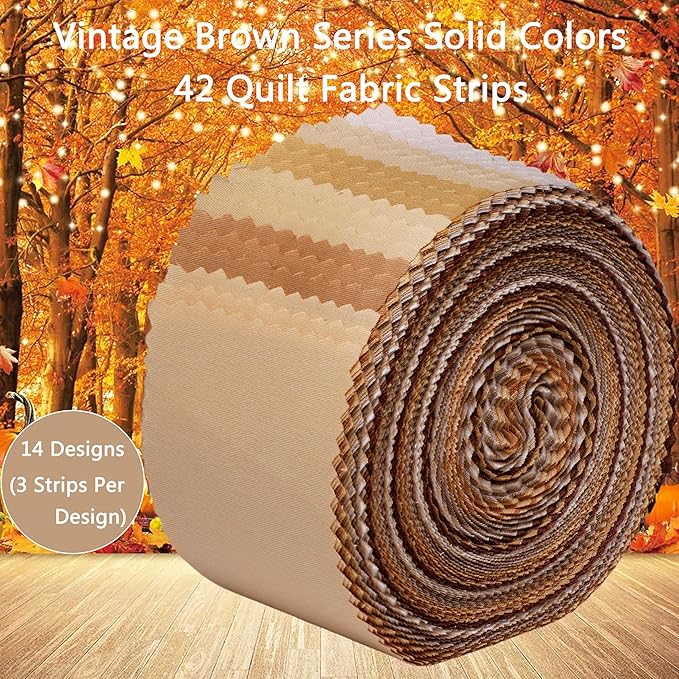 Solid Jelly Roll Fabric for Quilting 42 Strip 2.5" x 44", Cotton Fabric Strips Jelly Rolls for Quilting, Rug, Blanket, Quilt, and Crafts - Brown White Coffee Khaki Cream Ivory Natural