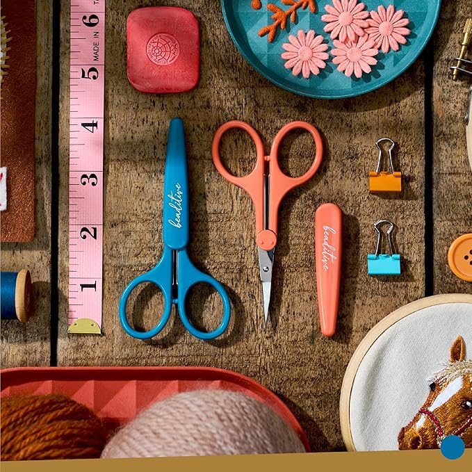 Beaditive High Precision Detail Scissors Set (2-Pc) Sharp, Fine Tips | Paper Cutting, Scrapbooking, Sewing, Crafting | Stainless Steel | Protective Cover (Mid Century)